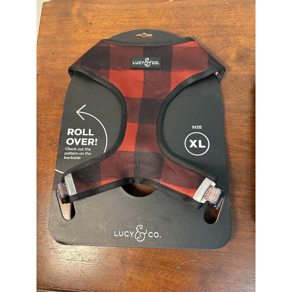 Lucy & Co. Reversible Dog Harness XL Red Buffalo Plaid Tartan Adjustable New